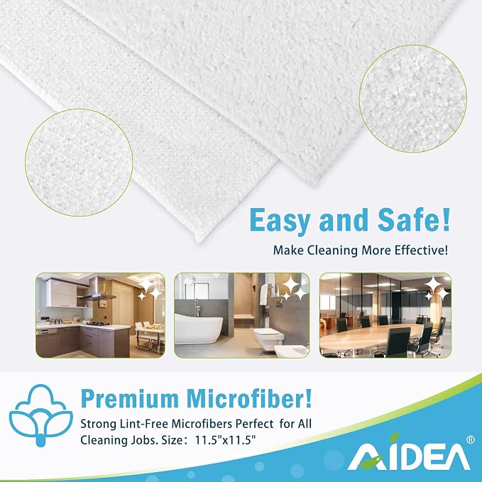 AIDEA Microfiber Cleaning Cloth White 20PK, Cleaning Rags, 11.5"x 11.5" | Microfiber Towel for Cars, Lint Free Cloth, Kitchen Towels Dusting Cloth, Wash Cloths, Dish Rags for Home, Kitchen
