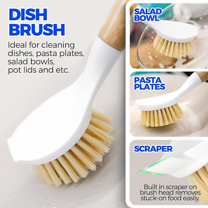 Holikme 6 Pack Dish Brush Kitchen Brushes Set with Vegetable Palm Brush, Bottle Brush, Dish Brush and Straw Brush, Fruit Cleaning Brushes for Cleaning Potato, Amarillo