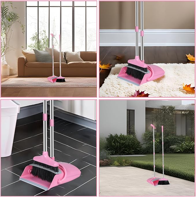 Broom and Dustpan Set, Broom with Dustpan Combo Set for Home Office Kitchen(Pink) | for Home Office Kitchen, Broom with Dustpan Combo Set, Pink