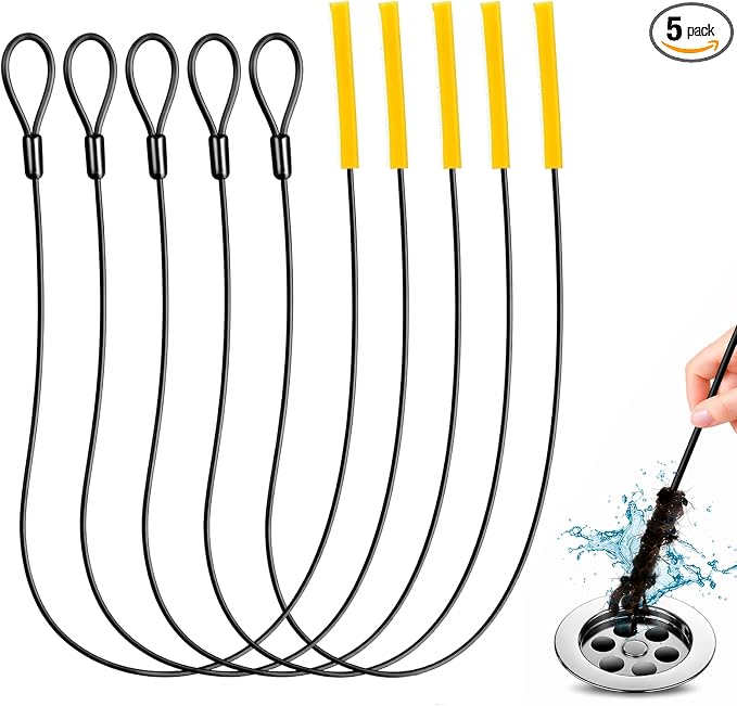 Drain Snake Hair Drain Clog Remover 35 Inch, 5PCS Reusable Sink Snake Drain Hair Remover Tool, Anti-Break Metal Plumbing Snake Drain Cleaner for Shower, Bathtub,Kitchen Sink