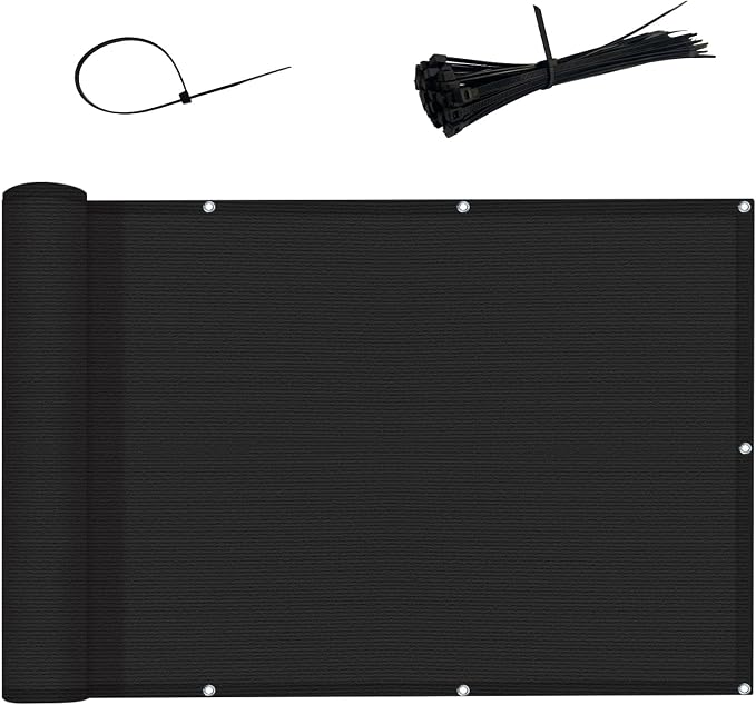 LOVE STORY 3' x 6' Balcony Privacy Screen Cover for Apartment, Black | HDPE Fabric, 95% UV Block, Fence Cover for Patio Deck, Railing Screen for Porch, Privacy Protective, Custom Size Available