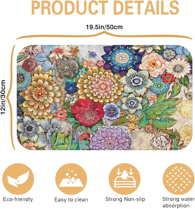 Kitchen Countertop Dish Drying Mat,Super Absorbent Coffee Bar Mat for Maker Espresso Machine, Anti-Slip Accessories for Kitchen Countertops 19x12 Inch