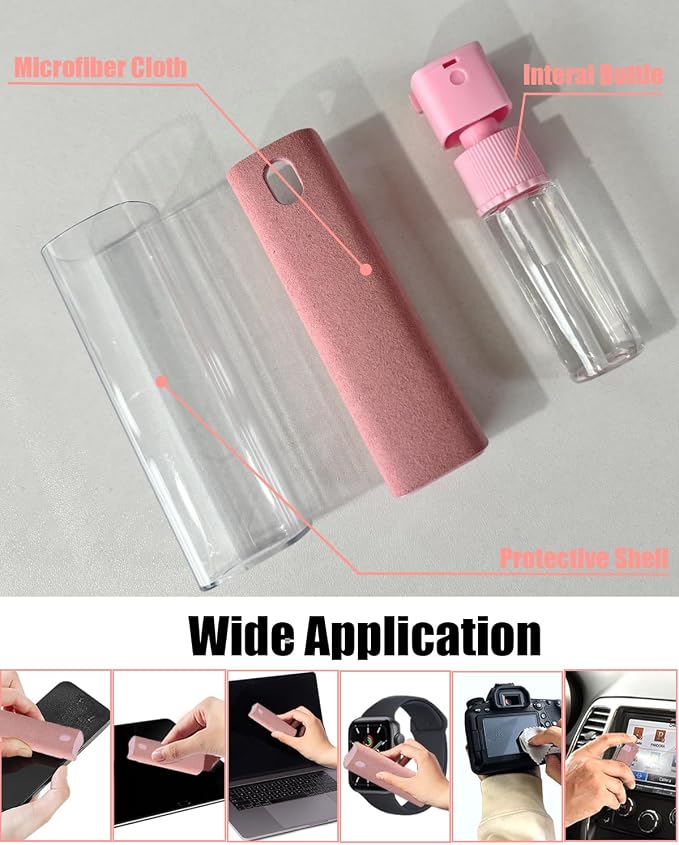 Screen Cleaner Spray and Wipe Car Accessories for Women Touch Screen Cleaner for iPhone iPad Computer Laptop Tablet MacBook Pink Car Accessories（Pink）