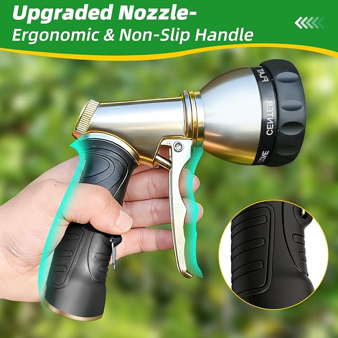 ARXIVE Metal Garden Hose Nozzle, Heavy Duty High Pressure Hand Sprayer | 7 Adjustable Patterns for Watering, Car Wash, Pet Rinse & Patio, Leak-Proof Rustproof Metal with Non-Slip Grip