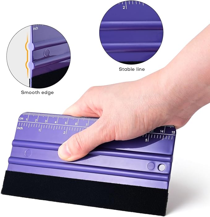 NEWISHTOOL 2 PCS Felt Squeegee for Vinyl, Purple Ruler Scraper, Two-Length | Vinyl Wrapping and Measuring, Carbon Fiber Car Wrap Application Tool, Window Tint PPF Installation Wallpaper Smoothing Tools