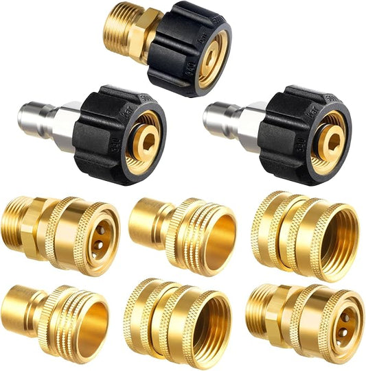 Twinkle Star Pressure Washer Quick Disconnect Kit, 9 Sets | Pressure Washer Adapter Set, M22 14mm to 3/8" Quick Connect, 3/4" to Quick Release, Swivel Fittings