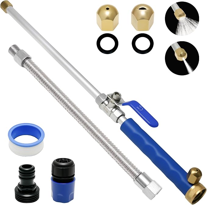 Jet Nozzle Power Washer for Garden Hose With Quick Connect Flexible Wand | 2-In-1 high pressure wand, hydro jet water hose nozzle with 2 different nozzles for gutter, garden, car, pet, window (Blue)