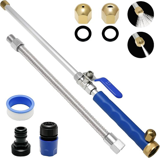 Jet Nozzle Power Washer for Garden Hose With Quick Connect Flexible Wand | 2-In-1 high pressure wand, hydro jet water hose nozzle with 2 different nozzles for gutter, garden, car, pet, window (Blue)