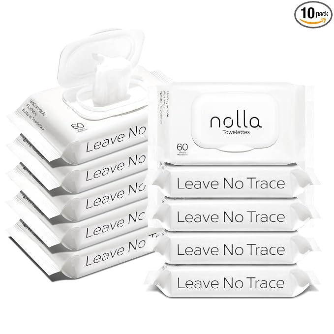 Nolla Flushable Wipes | 100% Plant-Based and Biodegradable - Soft, Unscented + Soothing Aloe and Vitamin E - For Adults and Kids 600 Count (10 Packs of 60)