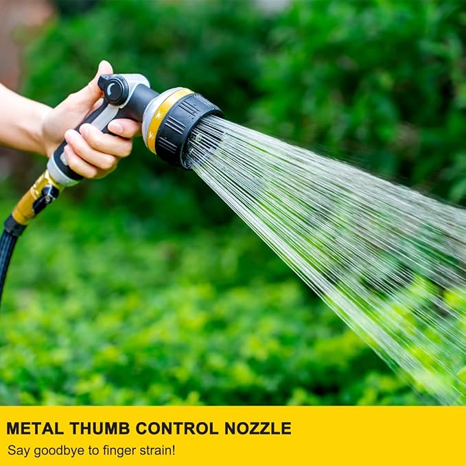FANHAO Metal Thumb Control Garden Hose Nozzle Heavy Duty, 10 Spray Patterns | Rustproof Leak Proof, Comfortable Non-Slip Handle, High Pressure Hose Sprayer for Watering Plants, Car & Pet Washing, Yellow