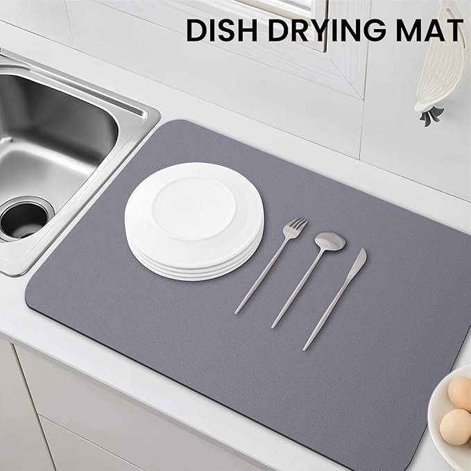 WISELIFE Dish Drying Mat Super Absorbent Drying Mat Large Dish Drying Mats for Kitchen Counter Easy Clean Dish Mat Kitchen Drying Mat18"x 28" Classic Grey