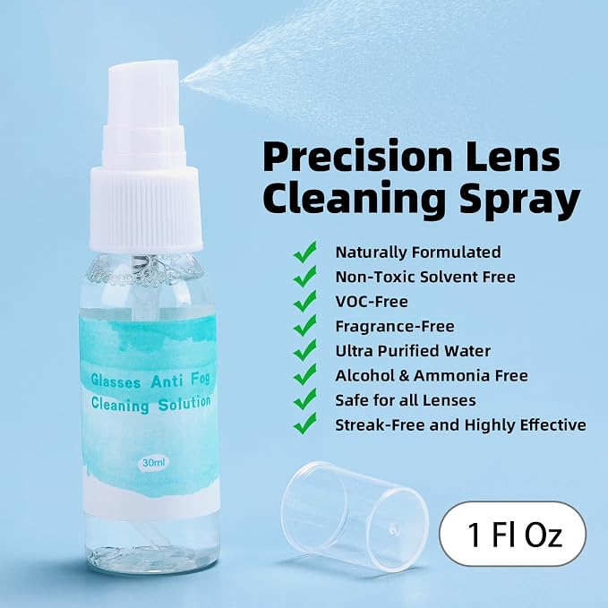 Glasses Cleaner Eyeglass Cleaning Kit with Anti Fog Spray, Microfiber Cloth | Streak-Free Cleaning Pads，Lens Wipes for Sunglasses Camera Lenses, Includes Screwdriver, Nose Pads, Ear Grips, Storage Case