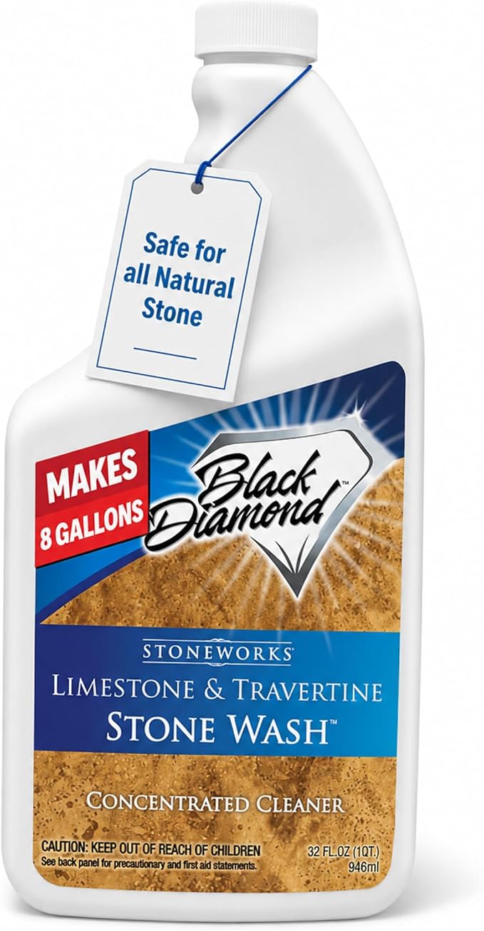 Black Diamond Stoneworks Limestone & Travertine Stone Wash Concentrate – pH Neutral Cleaner for All Sealed & Unsealed Natural Stone Floors Including Marble, Slate, Granite & More. (1 Quart)