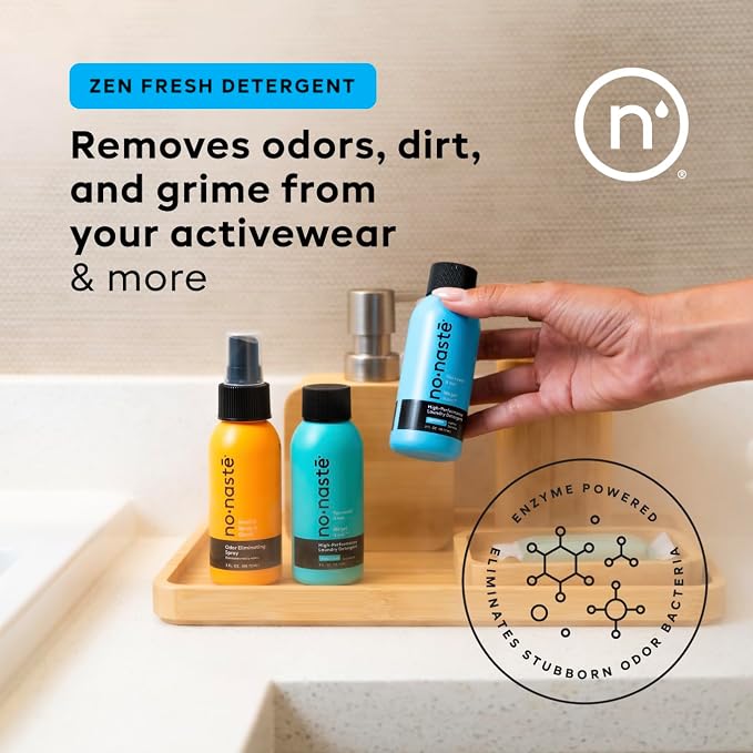 Nonaste Travel Odor Eliminator & Laundry Detergent Kit, TSA, 3 oz, Pk 3 | TSA-Approved Travel Set: Odor Eliminator Spray + Laundry Detergent. On-The-Go Odor Control for Gym, Travel & Outdoors.