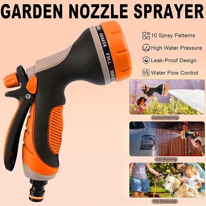 Garden Hose Nozzle High Pressure Leak Proof Spray Water Hose Nozzle Sprayer | Slip Resistant High Pressure Trigger Lockable Garden Hose Spray Nozzle for Plants & Lawns Watering,Car Washing Pet Showering