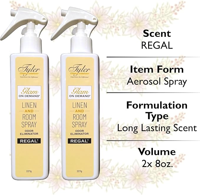 Tyler Glam on Demand - Regal Scent Linen and Room Spray 2 Pack - Air Freshener and Odor Eliminator Bundle with Stain Remover Pen - Laundry Bundle