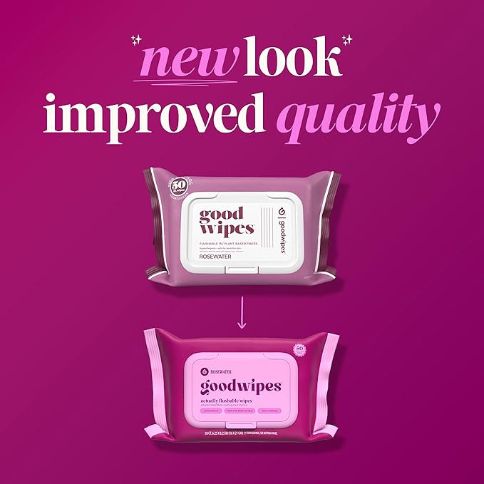 goodwipes Flushable Wipes Bulk Pack, Rosewater Adult Wet Wipes for Women & Men, Sewer & Septic Safe, Toilet & Bathroom Essentials, Extra Large, 418 Count (8 Packs and 1 Travel Pack)
