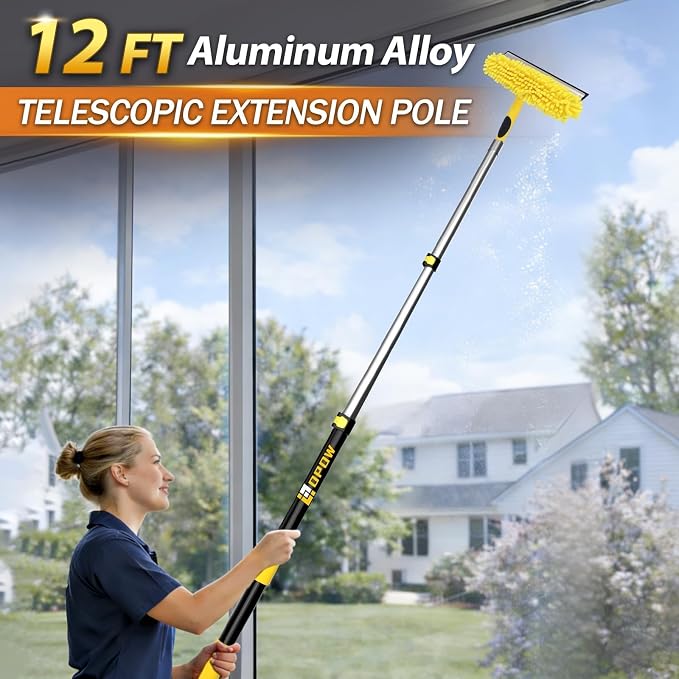 20 Feet High Reach Squeegee Window Cleaner Kit with 5-12Ft Extension Pole | 2 in 1 Window Cleaning Tool w/ 3-Stage Telescopic Pole &Rotatable Head,Window Washing Equipment for Solar Panel,RV,Car Glass