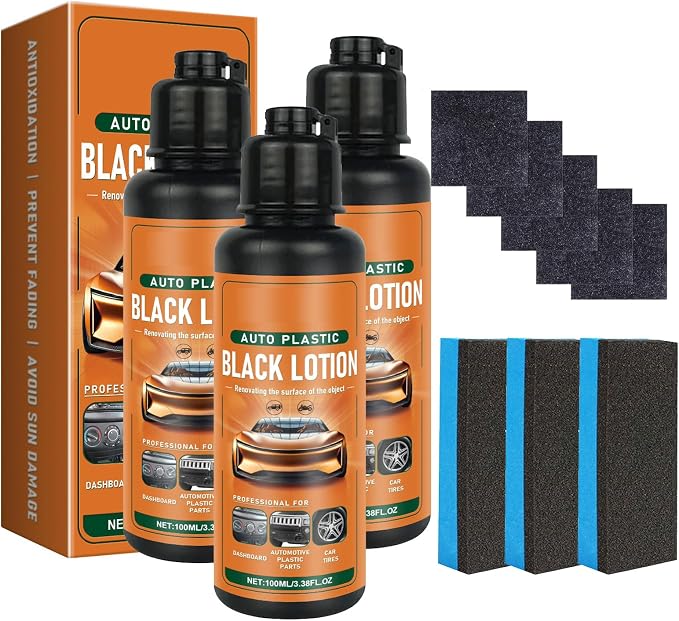 Auto Plastic Black Lotion, Black Lotion for Car, Auto Plastic Restorer Kit, Kunststoff Pfleger Auto, Can Restore the Luster of Faded Plastics and Rubbers, UV Protection, Long-Lasting Protection (3pcs)