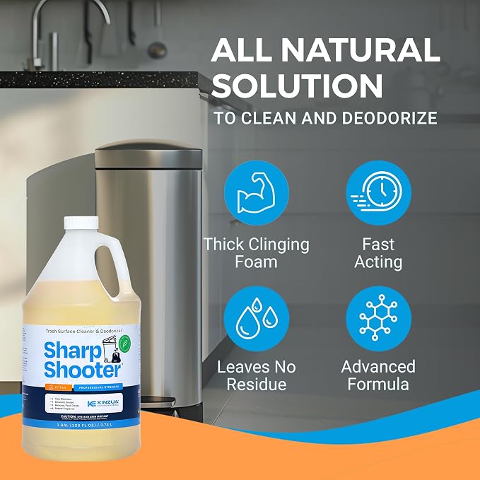 Sharpshooter, Heavy-Duty Trash Can Odor Eliminator & Degreaser, Garbage Surface Cleaner and Deodorizer Foam, Professional-Grade, Fresh Citrus Scent, 1 Gallon