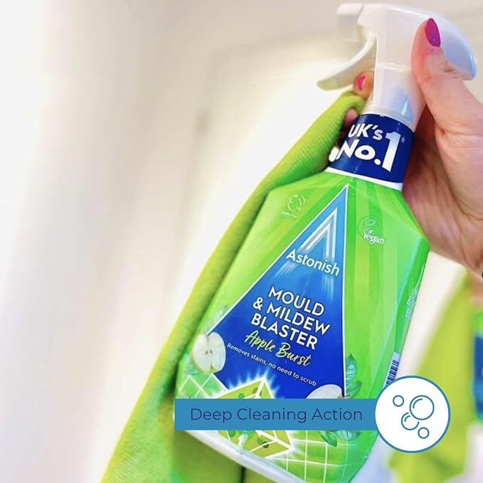 Astonish Apple Burst Household Cleaner - Shower Curtain, Shower Door, Bathroom Tiles - Hard Water Stains, Rust & Calcium Bathroom Cleaner - No Scrub, Cruelty Free Cleaning Supplies, 750ml Bottle