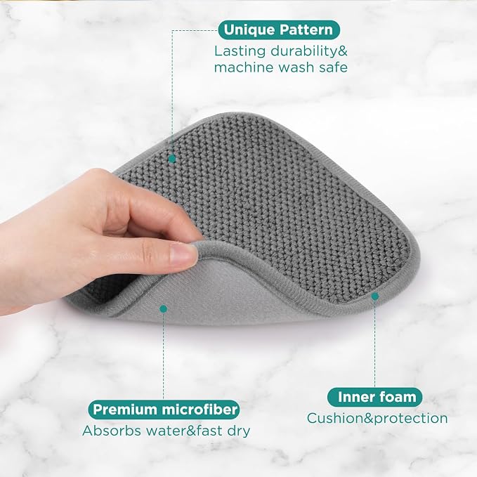GeeRic Microfiber Dish Drying Mat, Super Absorbent Kitchen Dish Drying Pad, Reversible Gift Mats for Countertop, 7 * 7 inch Gray