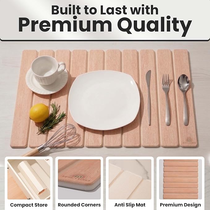 Large Stone Dish Drying Mat For Kitchen Counter | Non-Slip, Super Absorbent Diatomaceous Dish Dry Matt | Rollable Stone Drying Mat For Kitchen Counter, Heat-Resistant, Easy to Clean, Light Oak Color
