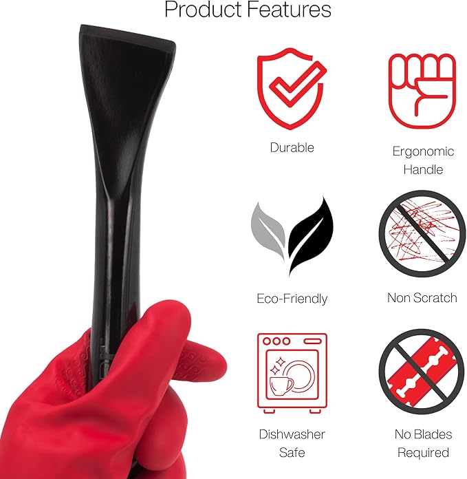 Plastic Scraper Tool, 2 Pack, Non-Scratch, 1.7 Inch Wide Blade | Long Ergonomic Handle, Heat Resistant (460F), Dishwasher Safe - Clean Ovens, Countertops, Hard Floors, Walls, and Windows