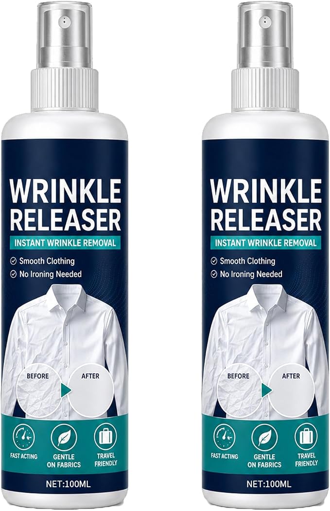 Wrinkle Release Spray Travel Size, Travel Wrinkle Release Spray, No Iron Needed, Fabric Freshener, Anti‑Static, 3.38oz Leak‑Proof Bottle for Clothes, Linens & Upholstery (2pcs)