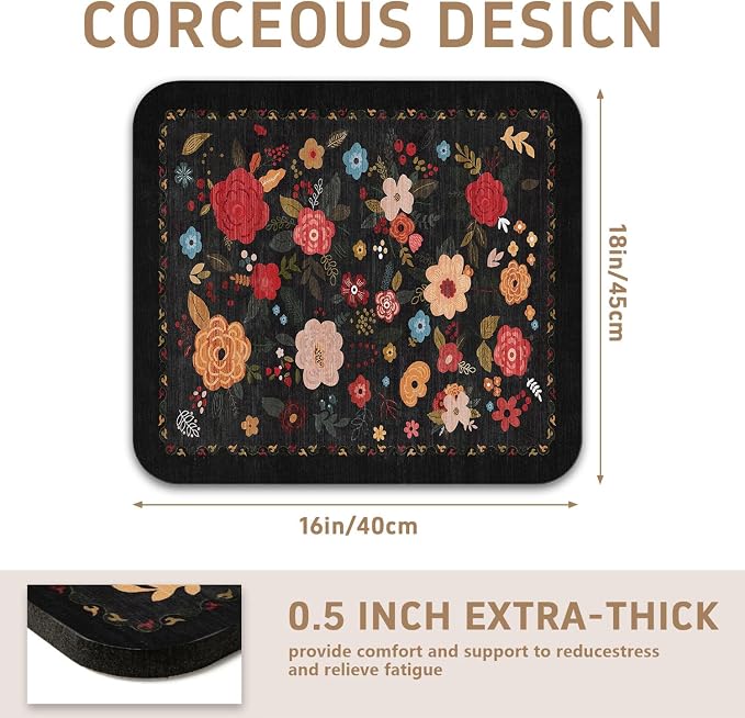 Vintage Floral Dish Drying Mat 16x18 Inch, Dish Mat Drying Kitchen Mats for Extra Large Absorbent Countertop, Aesthetic Boho Drying Matt Kitchen Counter Washable Heat Resistant Dish Drainer Rack Mat