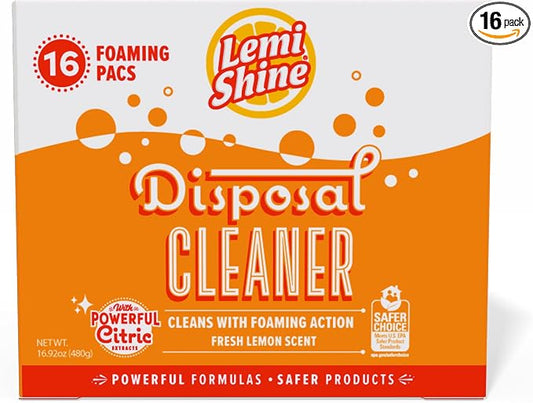 Lemi Shine Natural Foaming Garbage Disposal Cleaner - 16.92oz (16 Pack) | Helps Deodorize Disposal - Citric Acid Cleaning Powder - Fresh Lemon Scent