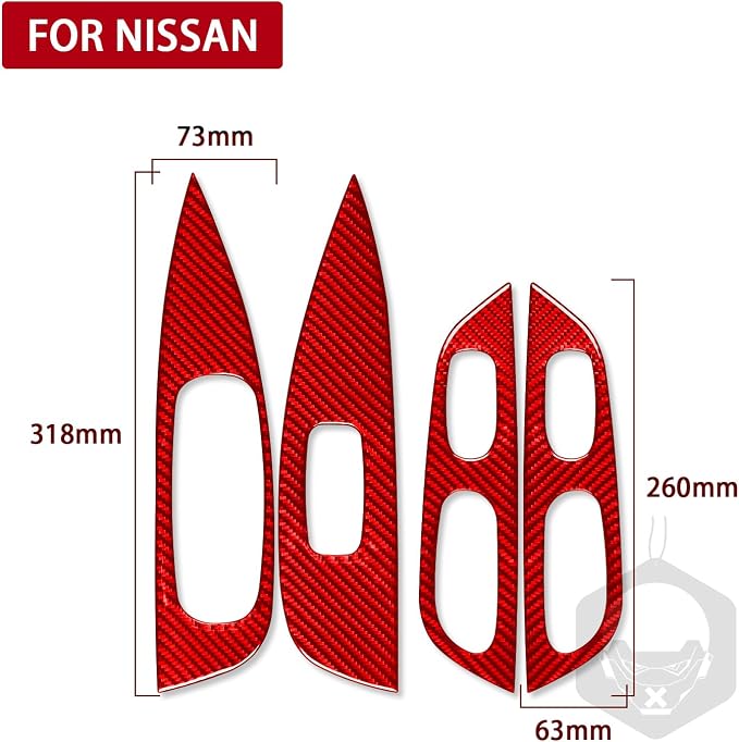 Red Real Carbon Fiber Trim for Nissan Rogue Accessories | for 2014-2020 / Rogue Sport 2017-2022 Window Lift Panel Cover Sticker Interior Thick Overlay Decal