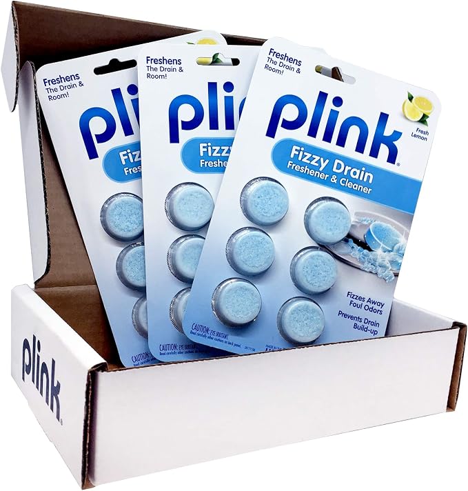 Plink Fizzy Drain Freshner, Prevents Buildup and Maintains a Clear Drain, Removes Drain Odor, Lemon Scent, Pack of 3, 18 Count, Fresh Lemon