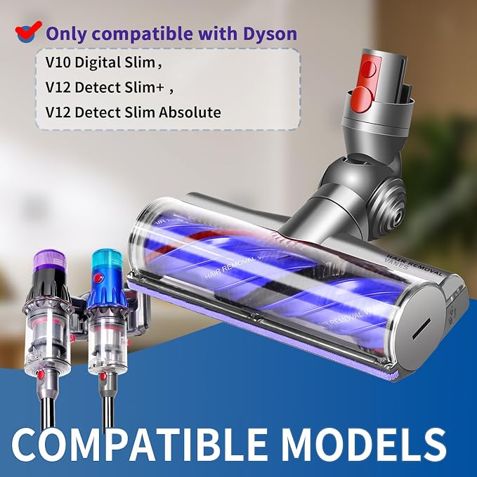 Quick-Release Vacuum Head Replacement Compatible with Dyson V9, V12 Detect Slim, V12 Detect Slim+,Digital Slim Cordless Vacuum Cleaner,Upgrade Anti-Tangle Vacuum Attachment Suitable for Hardwood Floor