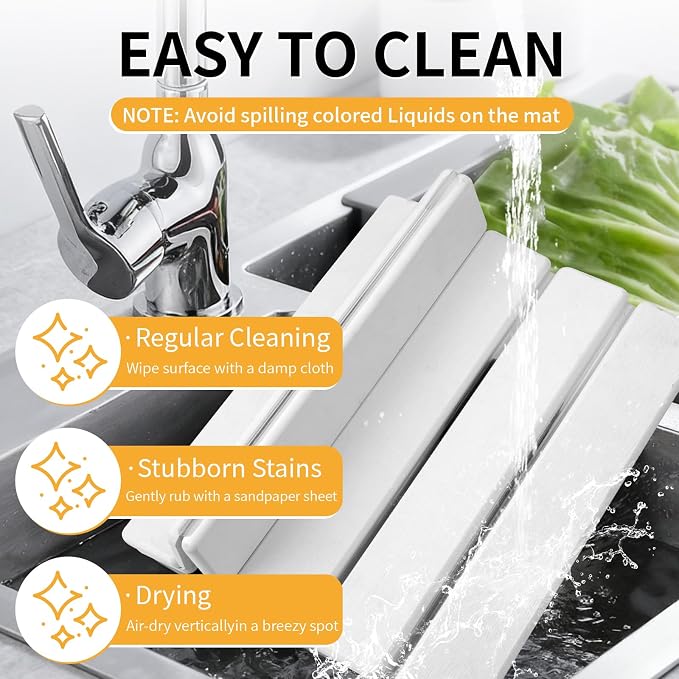 Stone Dish Drying Mat for Kitchen Counter, 16''×12'' Quick Dry Stone Dishes Mats Foldable Water Absorbing Diatomaceous Earth Drying Organizer Mat for Dishes Utensils Bottles Any Countertop(White)
