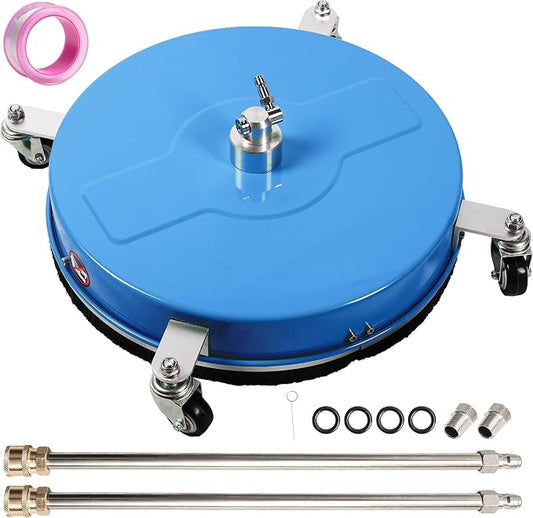 19" Pressure Washer Surface Cleaner with 4 Wheels, Coated Blue Stainless Steel Power Washer Surface Cleaner for Driveway Sidewalk Patio, 1/4" Quick Connector, 2 Extension Wand, 4000 PSI