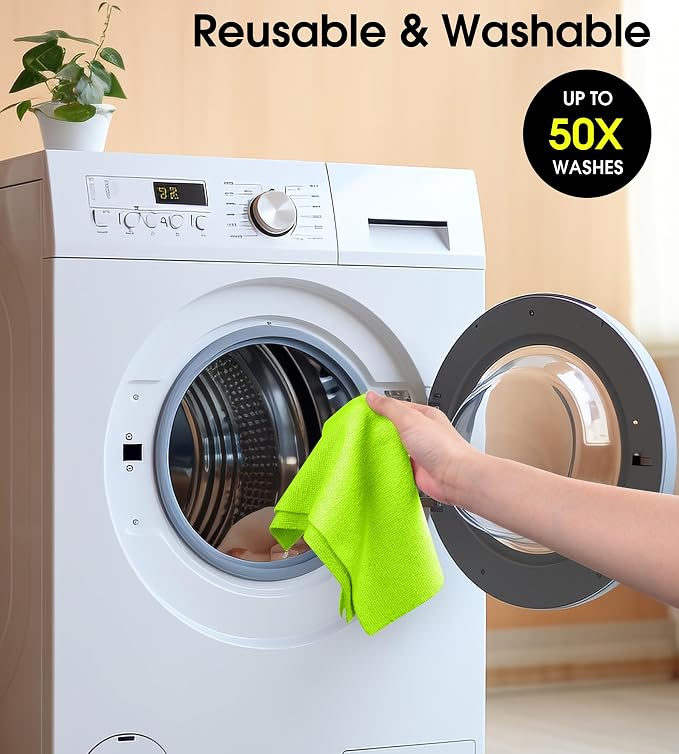 KitchLife Microfiber Cleaning Cloth Roll - Tear-Away Reusable Microfiber Paper Towels, Lint-Free, Washable, 20 Sheets for Kitchen, Car, Dishes, and Sensitive Surfaces (Neon Green)