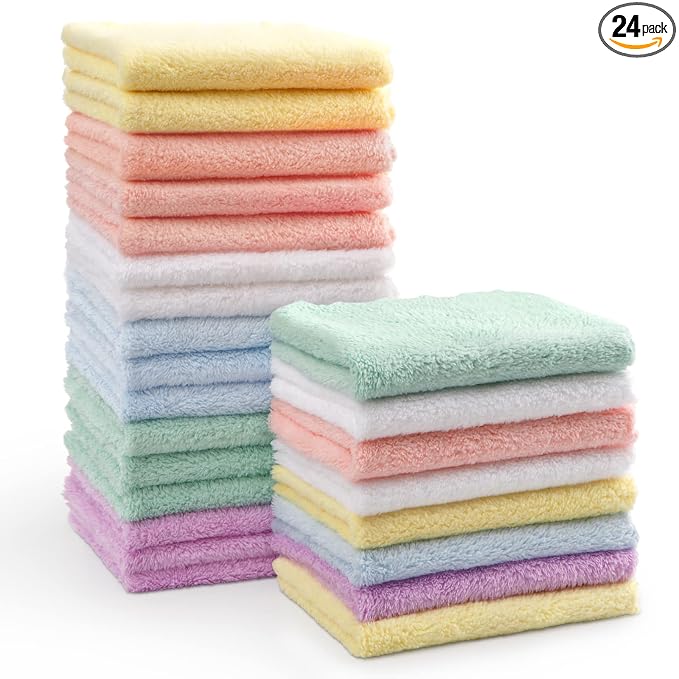 HOMEXCEL Baby Washcloths 24 Pack-Microfiber Coral Fleece Baby Bath Face Towel 7 x 9 Inch Extra Absorbent and Soft Burp Cloth and Wash Cloths for Newborn-Infants and Toddlers-Gentle On Sensitive Skin