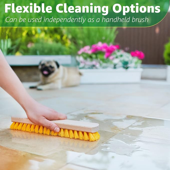 Deck Scrub Brush Head 11.81" - Deck Brush for Scrubbing Heavy Duty, Scrub Broom Head with Hard Nylon Bristles, Concrete Brush, Outdoor Stiff Bristle Brush for Cleaning Wooden Deck, Floor, Garage