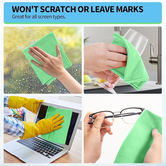 Microfiber Cleaning Cloth, 6 Pack Glasses Cleaning Cloth, 16" ×14" Window Cleaning Rags, Streak Free Lint Free Polishing Cloths Wipes for Eye Glass Stainless Steel Windshield, Sage Green