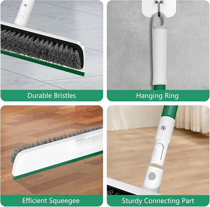 SetSail Floor Scrub Brush, Scrub Brush with Long Handle, White Green | 2 in 1 Scraper Brush Stiff Bristle Floor Scrubber for Cleaning Bathroom Shower Kitchen Garage Deck Tile Tub