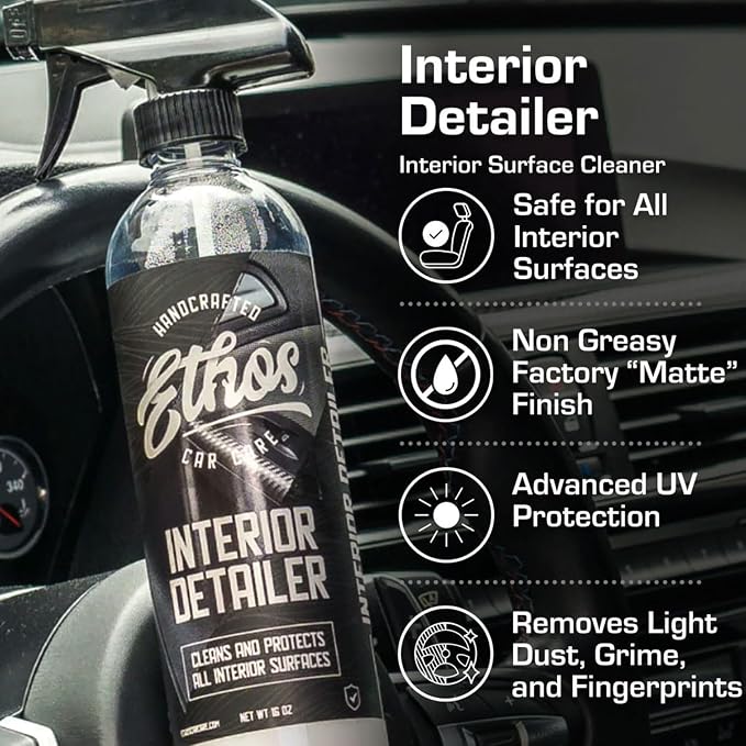 Ethos Interior Detailer Spray - Interior Car Cleaner Easily Cleans & Protects All Interior Surfaces | Non Greasy Satin Finish with UV Protection & Odor Neutralizing Agents