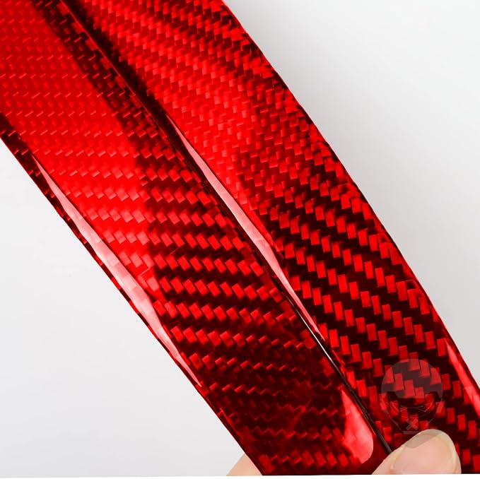 Red Real Carbon Fiber Trim for Tesla Accessories | for Model 3 2017-2022 / Model Y 2020-2024 Inner Door Side Panel Sticker Interior Thick Overlay Decal