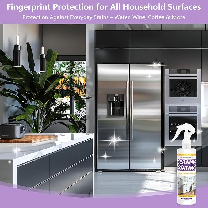 Ceramic Coating Spray for Kitchen Appliances and Stainless Steel | 8.66oz Anti Fingerprint Spray, Cerami Coat for Appliances, Long-Lasting Multi-Surface Shine, Fingerprint Resistant for Stoves
