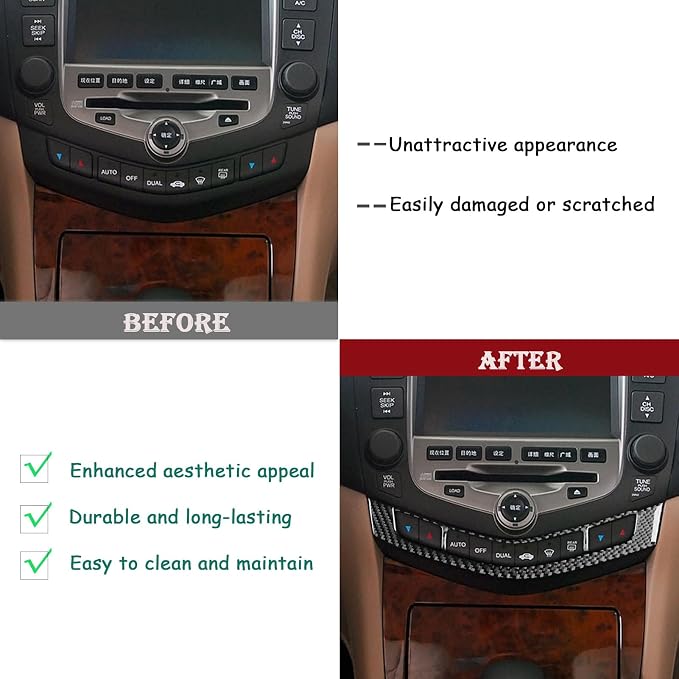 Real Carbon Fiber Trim for Honda Accord Accessories | for 2003 2004 2005 2006 2007，Central Console Control Button Panel Cover，Interior Dash Panel，Thick Overlay Sticker Decal