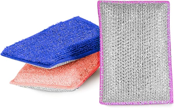 Smart Design Non Scratch Scrub Sponge with Bamboo Odorless Rayon Fiber - Set of 6 - Ultra Absorbent - Soft and Scrubber Side - Cleaning, Dishes, and Hard Stains - Violet Blue Coral