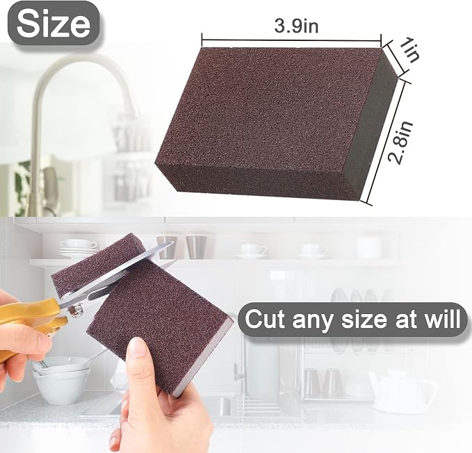Krisler 8pc Carborundum Sponge Nano Emery Sponges Caspian Stone Pot Clean Brush Rust Eraser Grit Scouring Pads Pot Cleaning Pads with Carborundum Washing Kitchen Cleaner Tool(thickness-1inch)