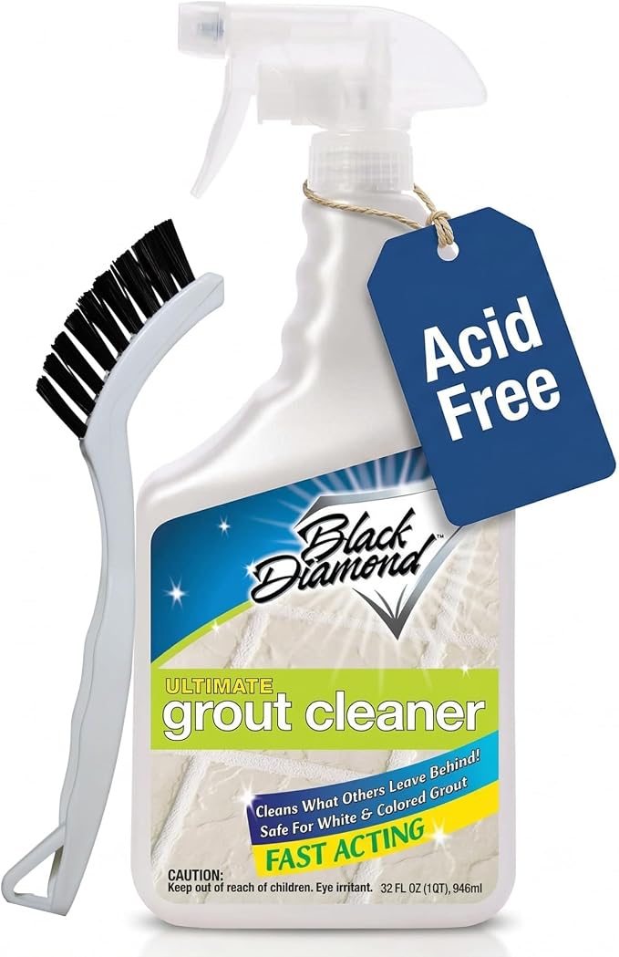 Black Diamond Ultimate Grout Cleaner: Best Cleaner for Tile,Ceramic,Porcelain, Marble Acid-Free Safe Deep Cleaner & Stain Remover for Even The Dirtiest Grout. (1-Quart/1-Brush)