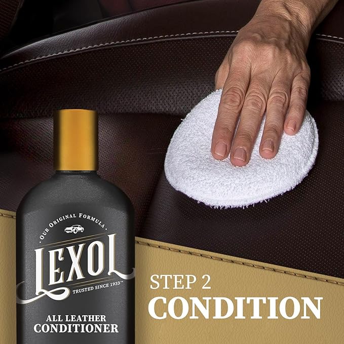 Leather Cleaner & Conditioner Kit by Lexol for Furniture, Car Interior, Shoes, Handbags, Includes 2 Application Sponges, Two-Step System, 16 Oz Each