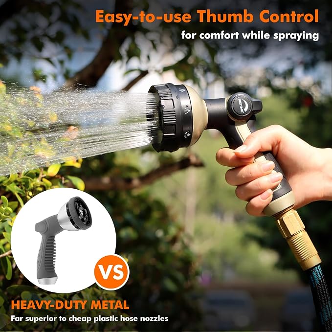 RESTMO Garden Hose Nozzle Heavy Duty, Metal Sprayer Nozzle Thumb Control | 8 Spray Patterns Full Shower Water Hose nozzle for Garden Hose, Ideal for Lawn & Plant Watering, Car & Pet Washing, Bronze